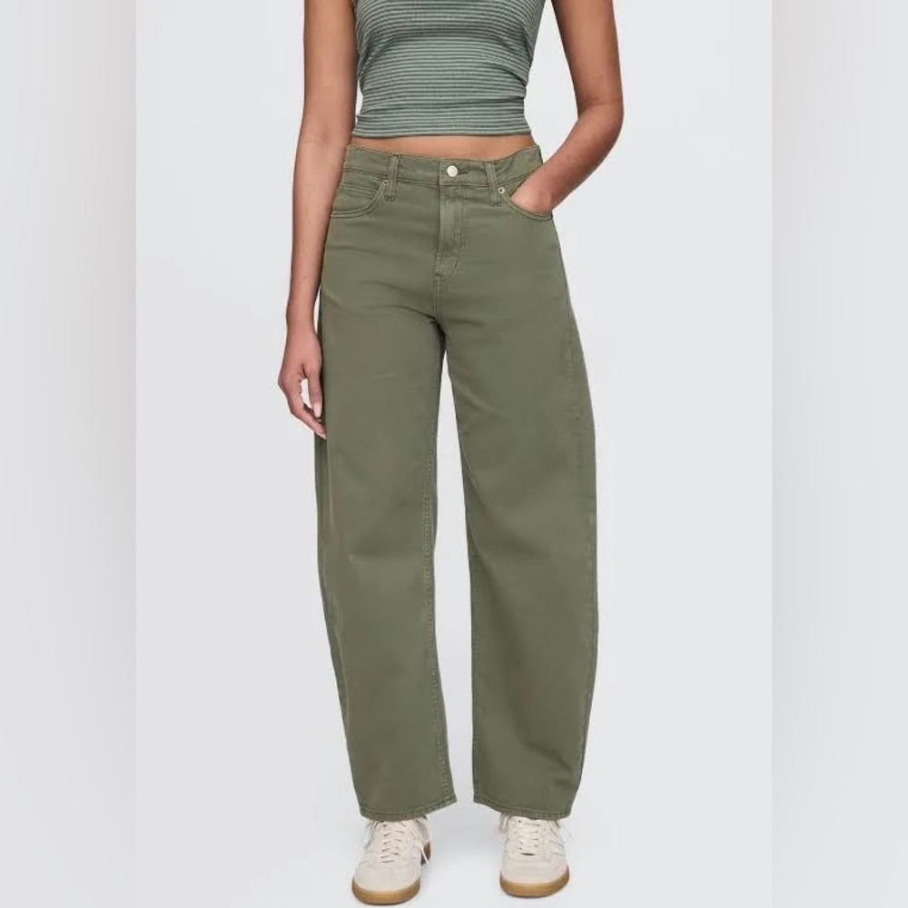 BCBGeneration High Rise Barrel Leg Elastic Waist Pant In Army Green Small - Picture 2 of 10